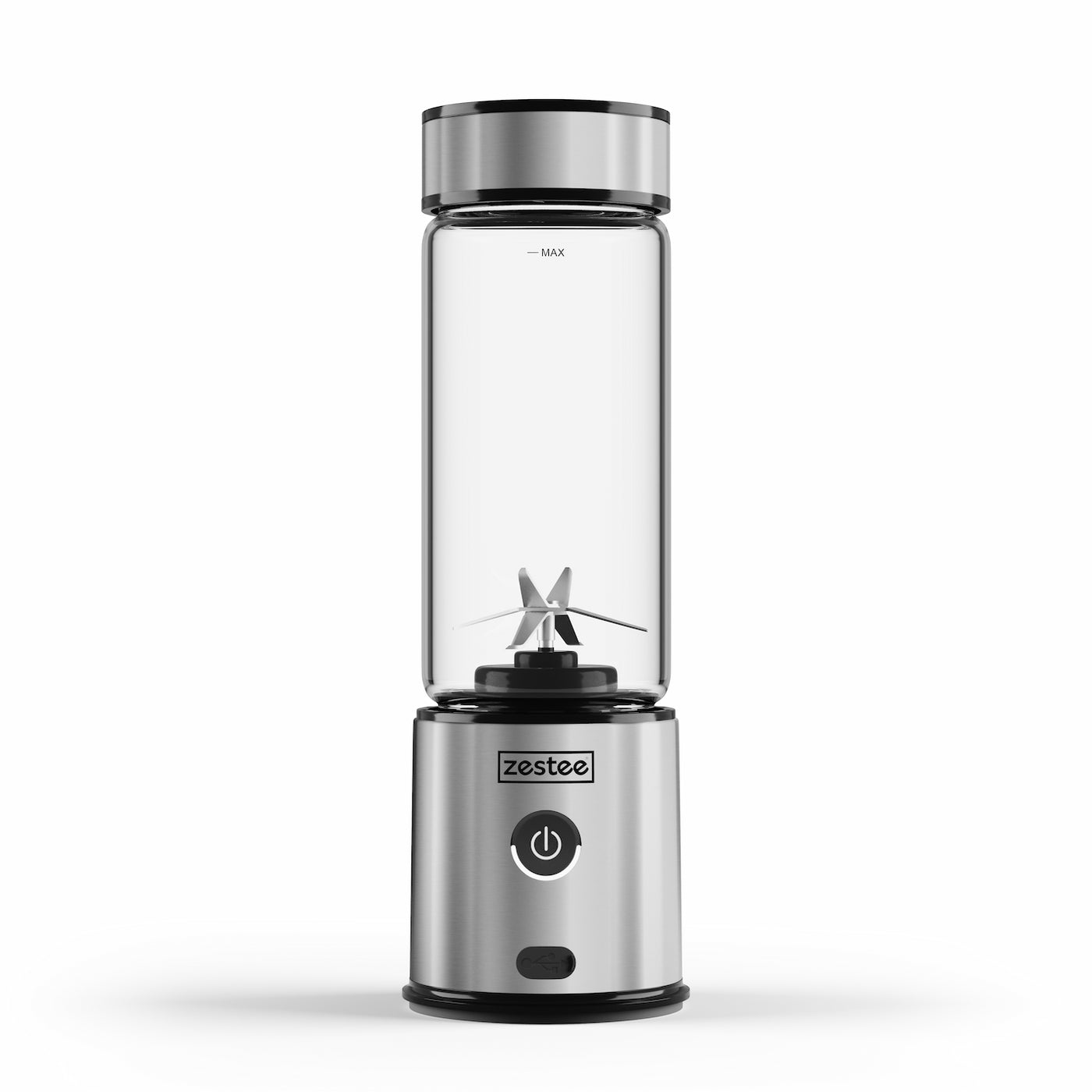 Zestee portable blender, stainless steel, USB rechargeable, 450ml glass cup